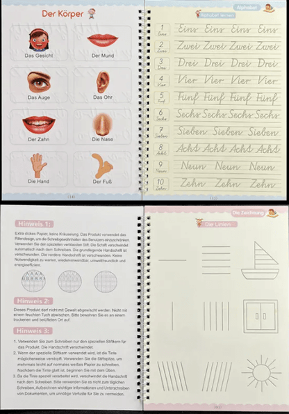 Die Magischen Hefte - Lernhefte ab 3+ Jahren - 4er Pack + Stifte - Deutsch 📚🌈