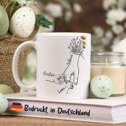 Personalisierbare Tasse - Hand halten Mutter mit Kind/er - 1-4 Kinder