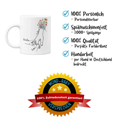 Personalisierbare Tasse - Hand halten Mutter mit Kind/er - 1-4 Kinder