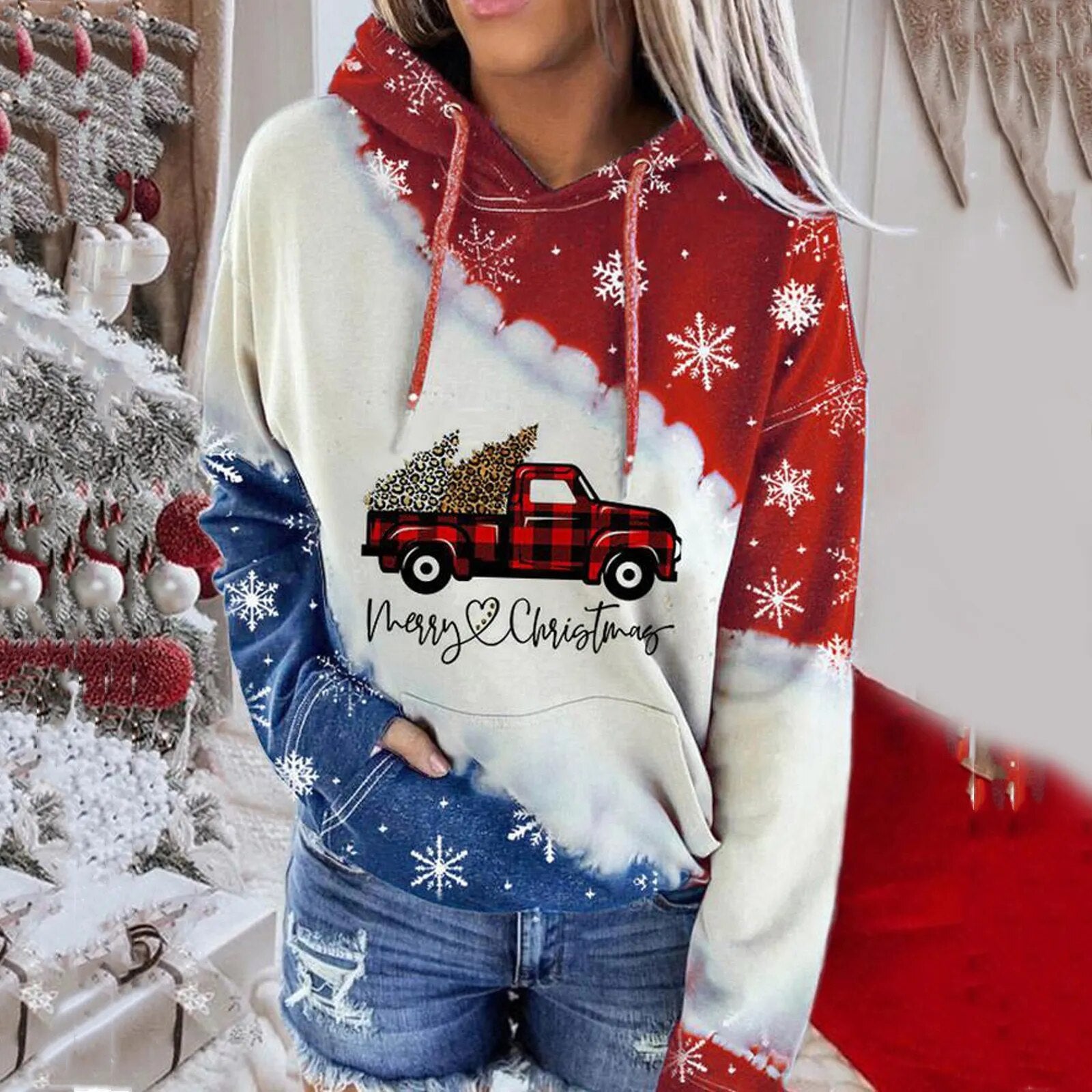 Sweatshirt: Damen Weihnachts- Kapuzenpullover