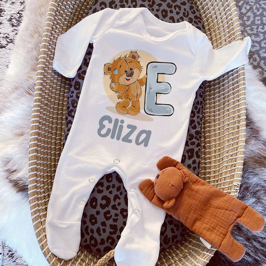 Personalisierte Baby-Strampler mit Cartoon-Bär & Name