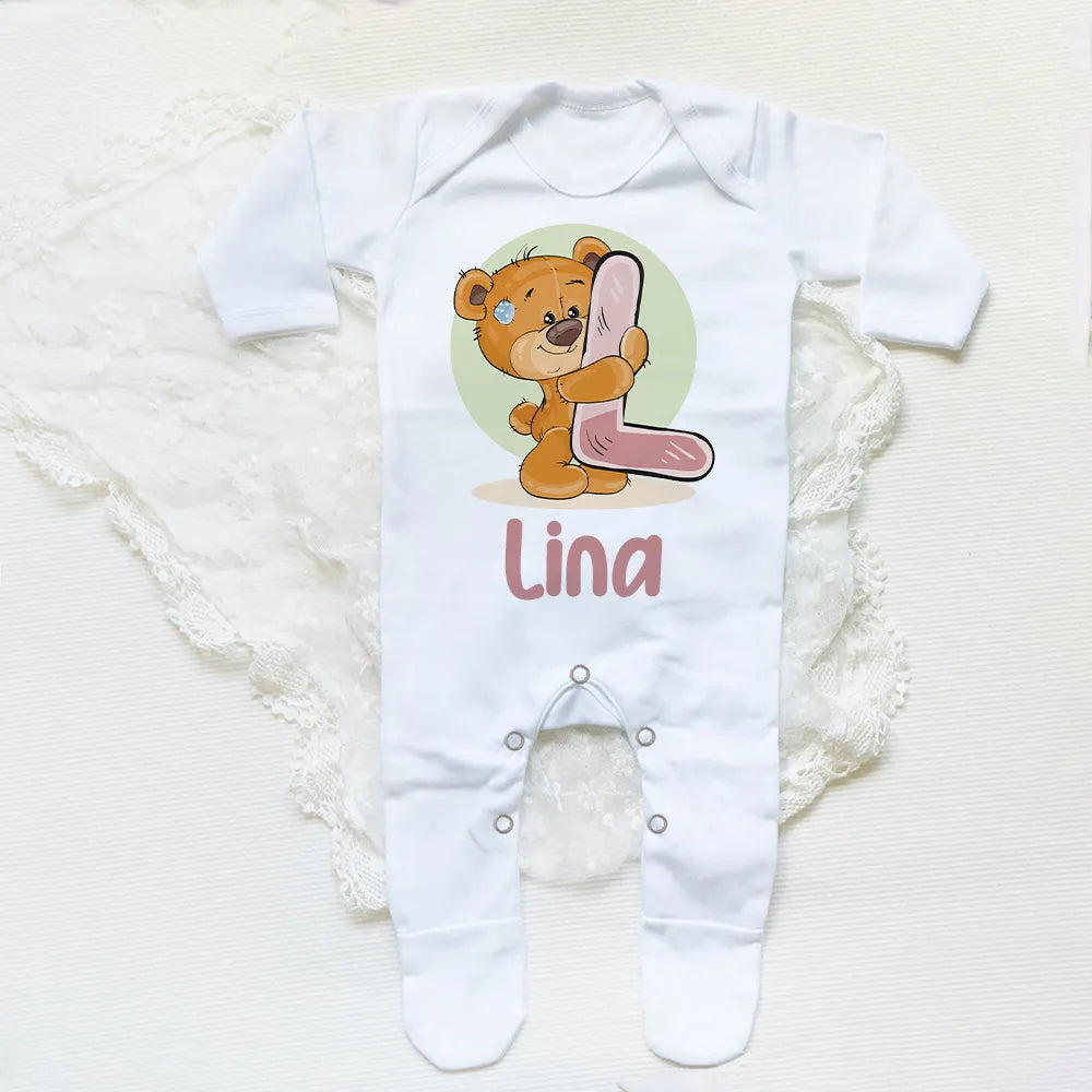 Personalisierte Baby-Strampler mit Cartoon-Bär & Name