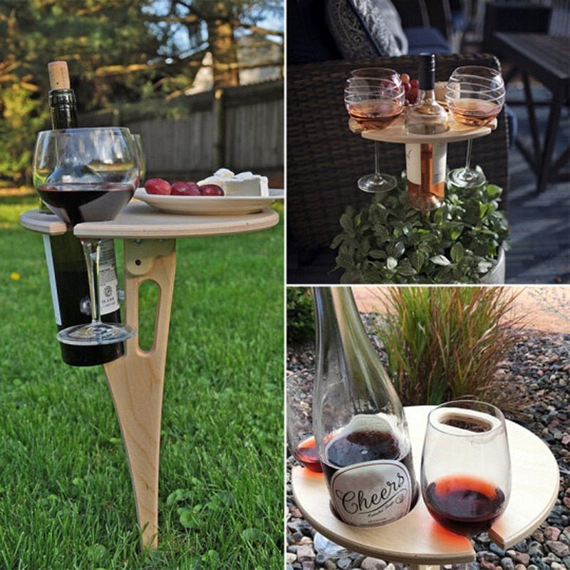 Faltbarer Wein & Glashalter: Mini-Holztisch für Picknick - Mond-Baby